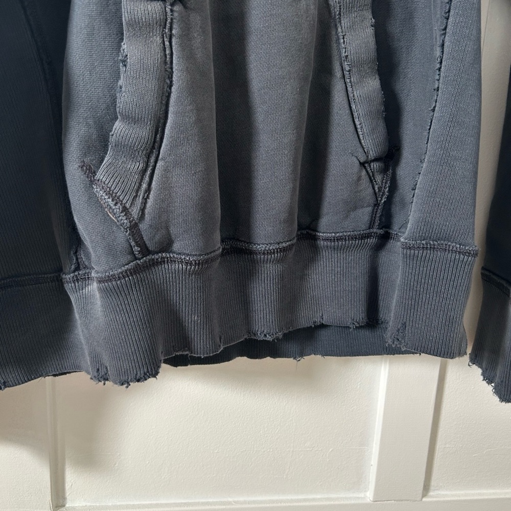 Abercrombie & Fitch Men's Navy Blue Hoodie Washed Distressed Vintage Y2K Large - Picture 3 of 13